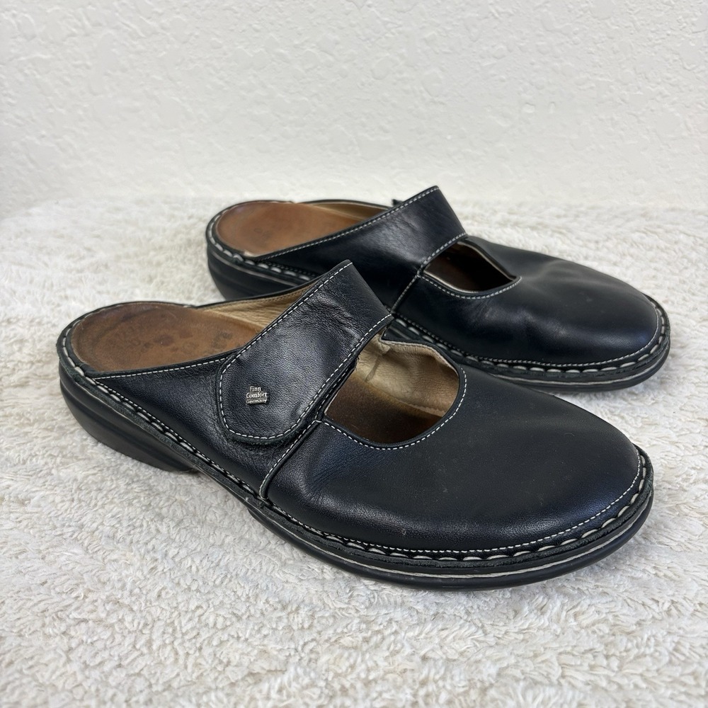 Finn Comfort Mary Jane Mules Womens 40 US 9 Black Leather Y2k Cottage Witchy